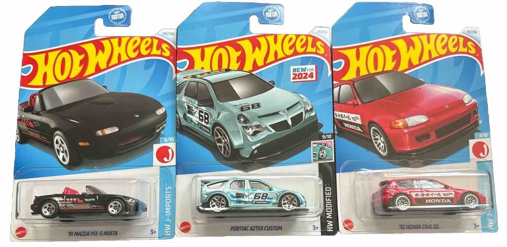 NEW Hot Wheels 92 Honda Civic EG Red J Import ‘91 Mazda MX-5 Miata Pontiac Aztek